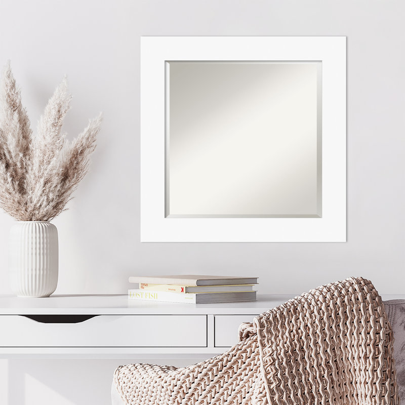 Miroir mural en bois Jimaya, Blanc, Carré, H 25,5 po x l 25,5 po