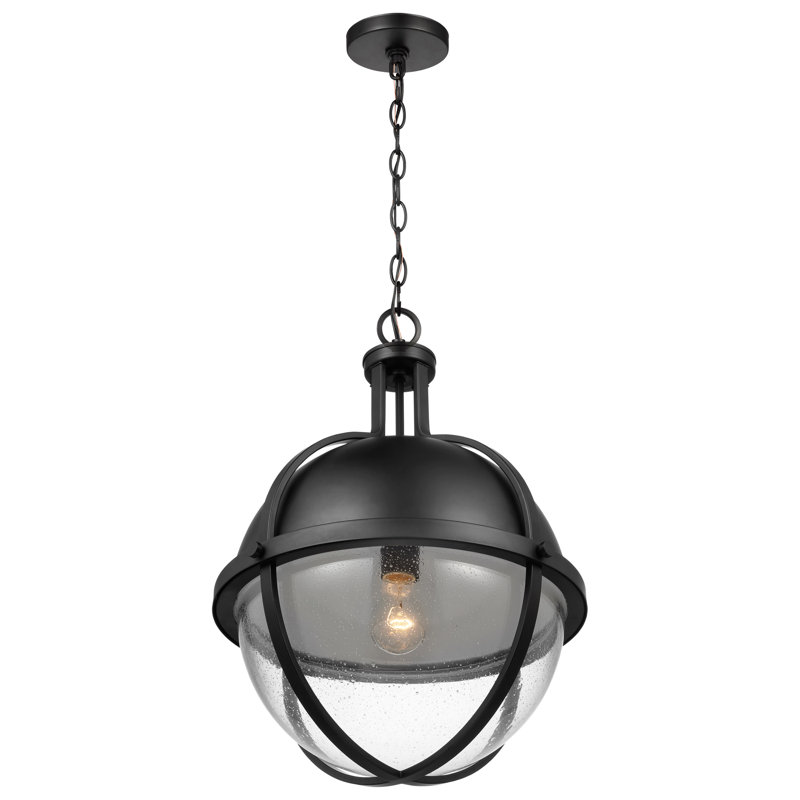 Luminaire suspendu en globe à 1 lumière Politique 1, Noir mat, Martelée transparente