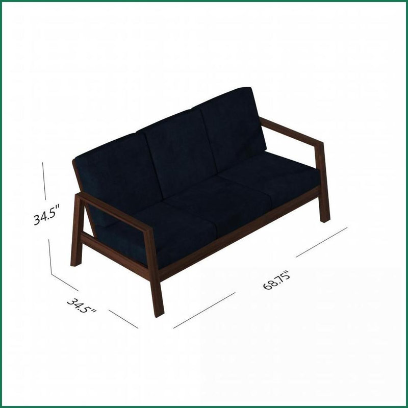 Canapé en velours bleu marine Mid-Century Structure en bois massif | Polyester | Idéal pour les petits espaces, le salon et le coin-détente