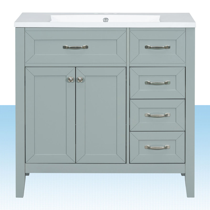 Ensemble de meuble-lavabo simple 36 po Jermey, Vert, Argent