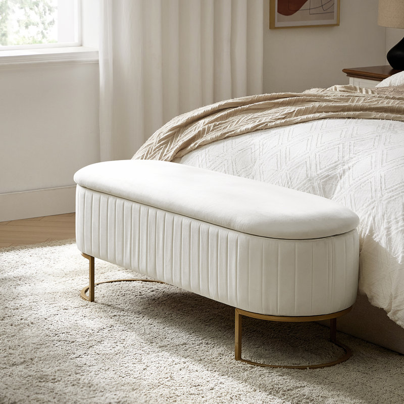 Banc de rangement rembourré Ferdinand, Ivoire ivoire, H 19 po x l 50,5 po x P 16 po