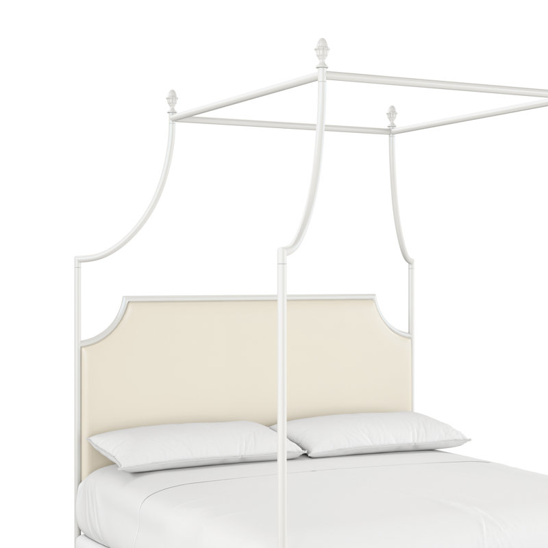 337 Flying Arch Canopy Bed | Complete Canopy, Gloss White/Beige, Queen