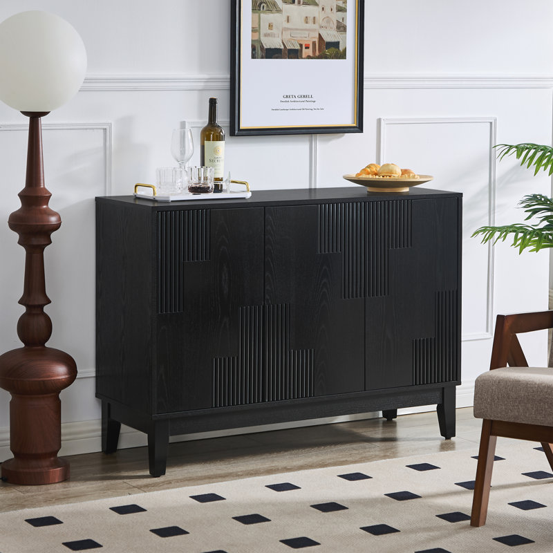 Buffet de style Mid-Century 44 "avec portes à panneaux géométriques et tablettes réglables Orca, Black