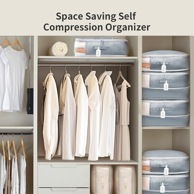 Sacs de rangement à compression pour édredon, couverture, oreiller et literie - Organisateur compact à grande capacité avec auto-compression, fenêtre transparente durable et poignées doubles - paquet de 2