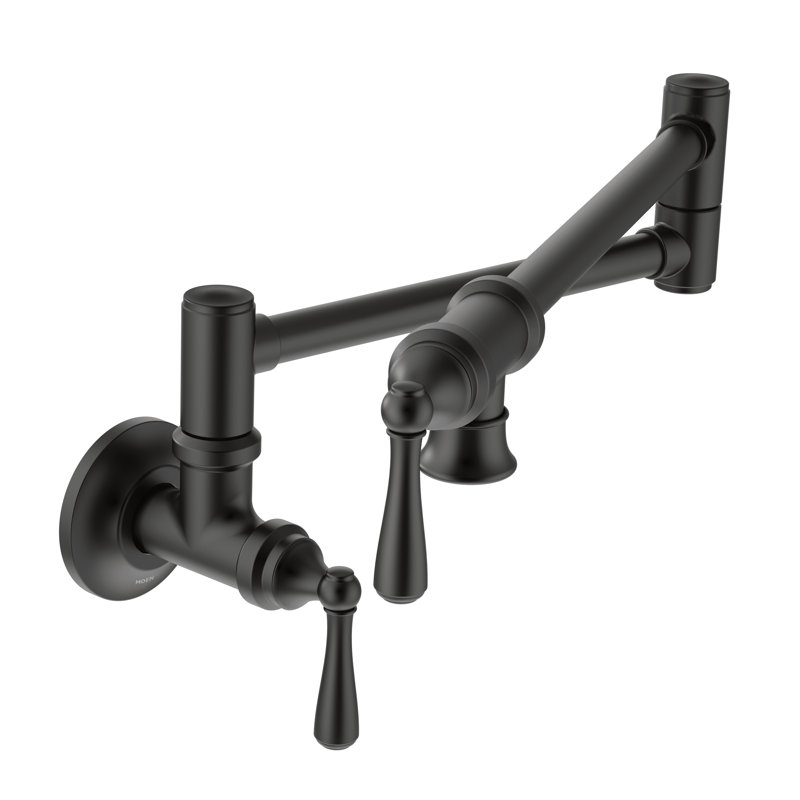 Moen Traditional Wall Mount Swing Arm Folding Pot Filler Kitchen Faucet, Matte Black