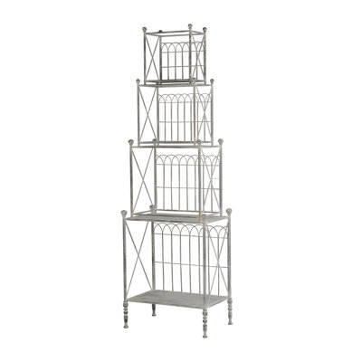 Étagère en fer antique à 3 niveaux 25,5 x 17 x 80,5 po - Finition argent vieilli, présentoir pour la cuisine, la salle de bain, le salon ou le patio