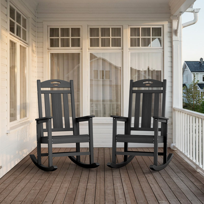 Outdoor Patio HDPE Rocking Adirondack Chair, Black