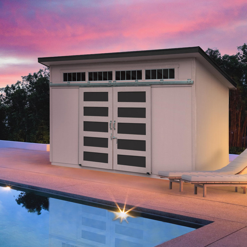 Beige 8' x 12' Wooden Storage Shed Kit with Windows