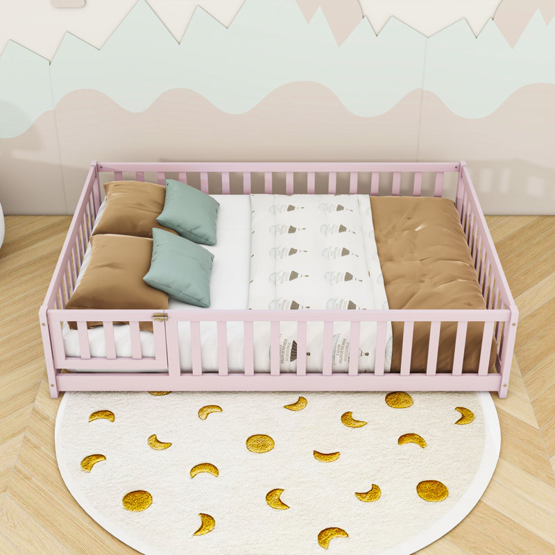 Wood Floor Bed With Fence, Full, Pink