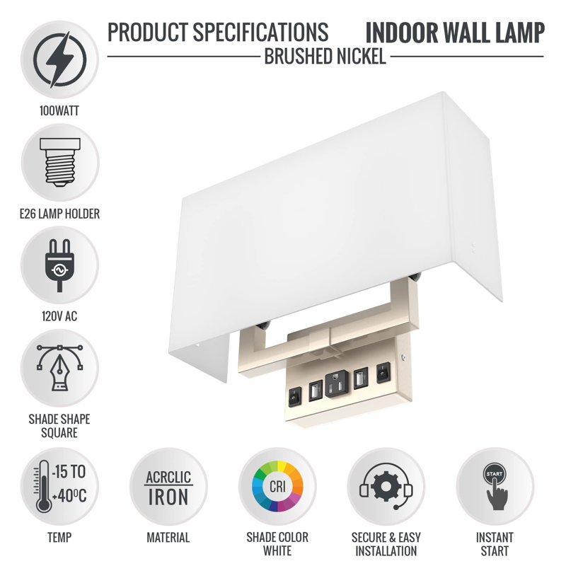 Modern Brushed Nickel Wall Sconce with White Acrylic Shade