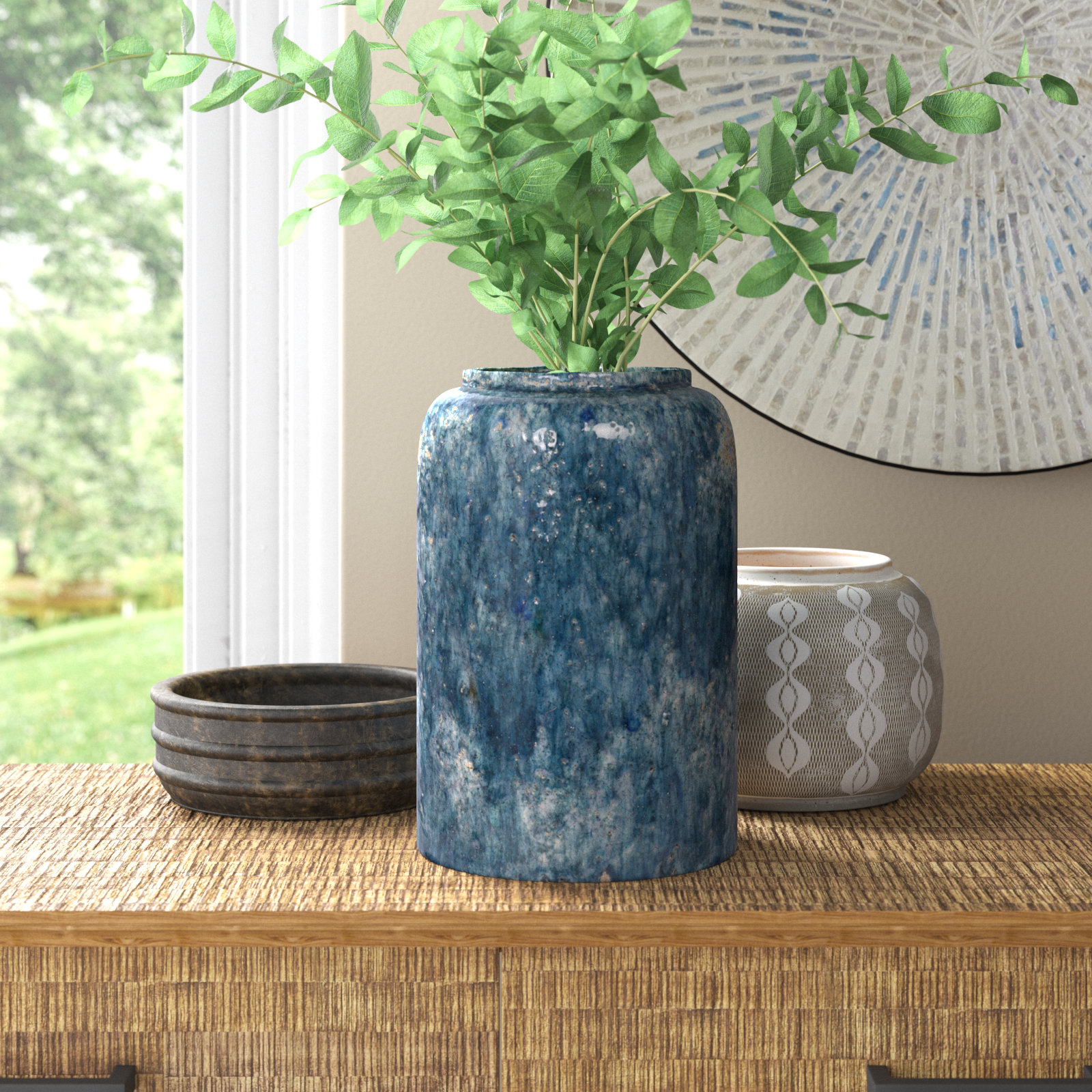 Duke Handmade Terracotta Table Vase, 11.8" H x 7.9" W x 7.9" D, Blue