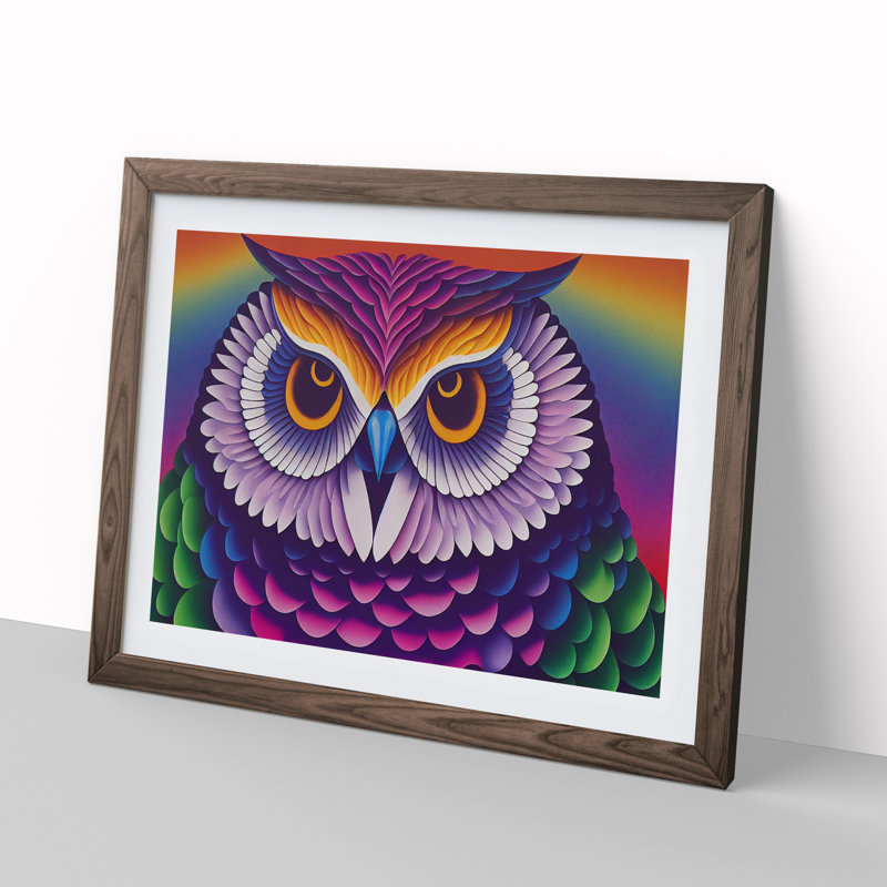 Colourful Owl Vol.4 - Framed Print, Oak Framed, 46cm H x 64cm W x 2cm D