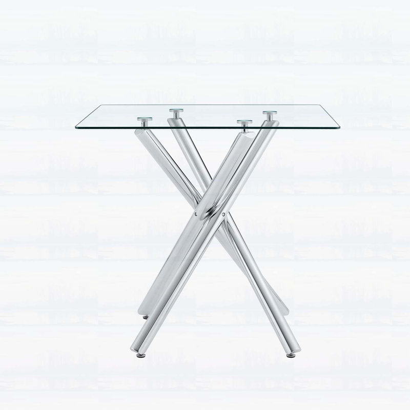 Table de bar moderne en métal galvanisé avec plateau en verre trempé, robuste et élégante pour la maison et la cuisine