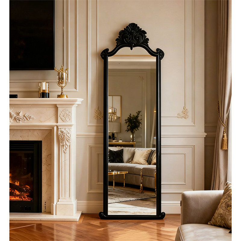 American-Style Lightweight Luxury Black Wooden Frame Full-Length Mirror, 70.87" H x 31.5" W