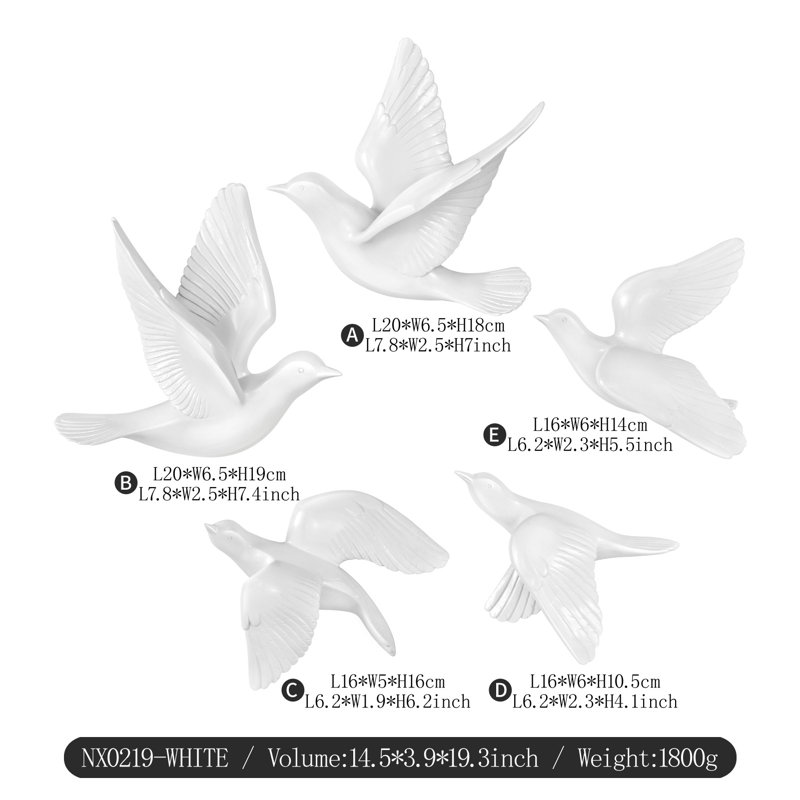 Five-Piece 3D Floating Bird, Flying Birds Wall Decor set, Pearl