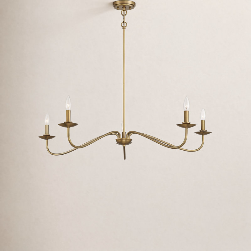 Abigeal 5-Light Dimmable Candle Style Chandelier, Natural Brass