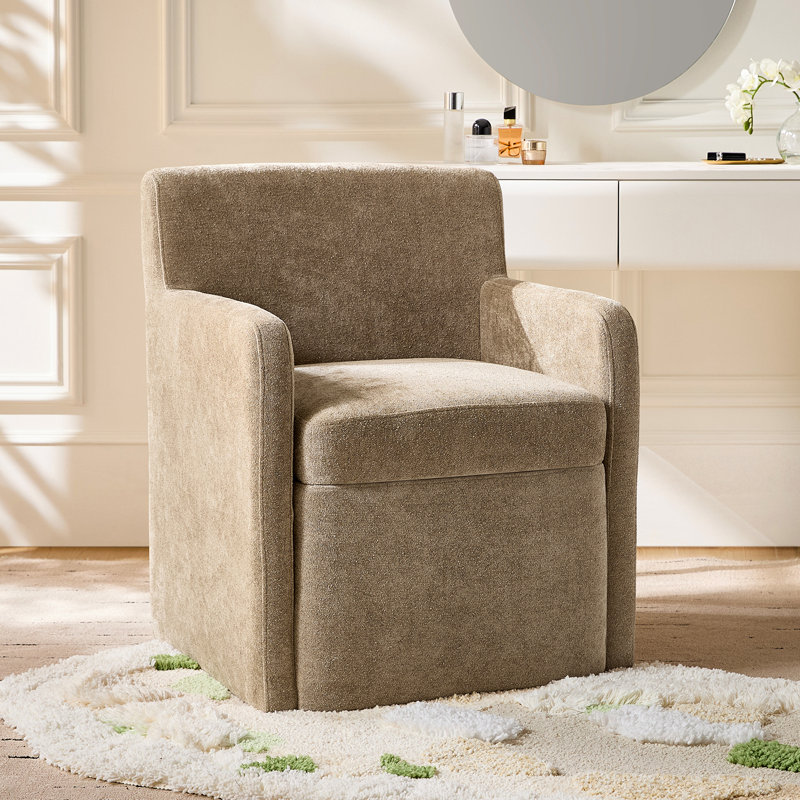 Gosselin Modern Storage Dining Chair with Casters, Sand