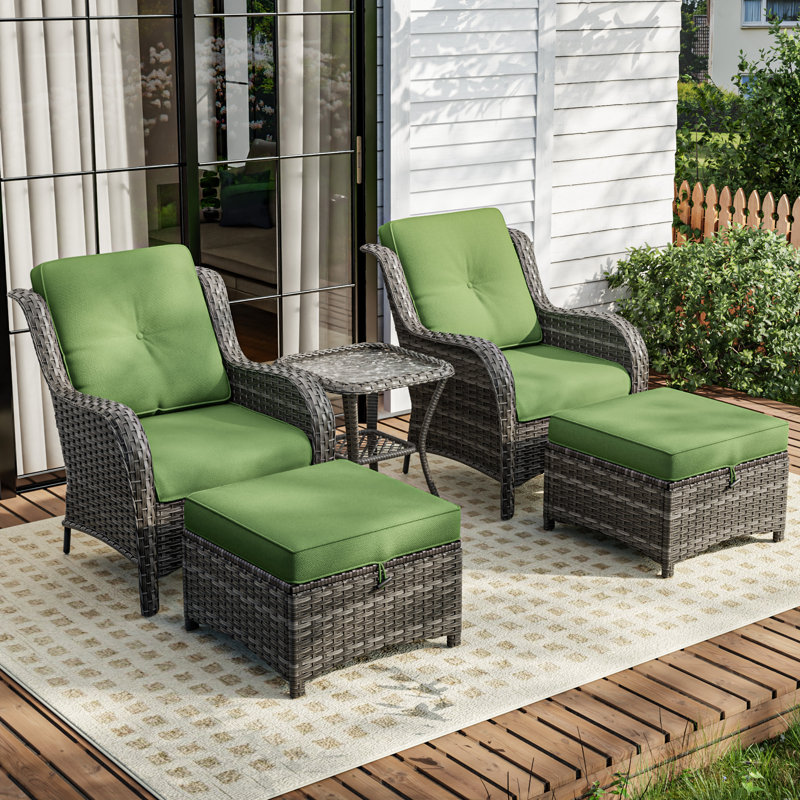 Arakawa Wicker 2 - Person Patio Conversation Set with Cushions, Green
