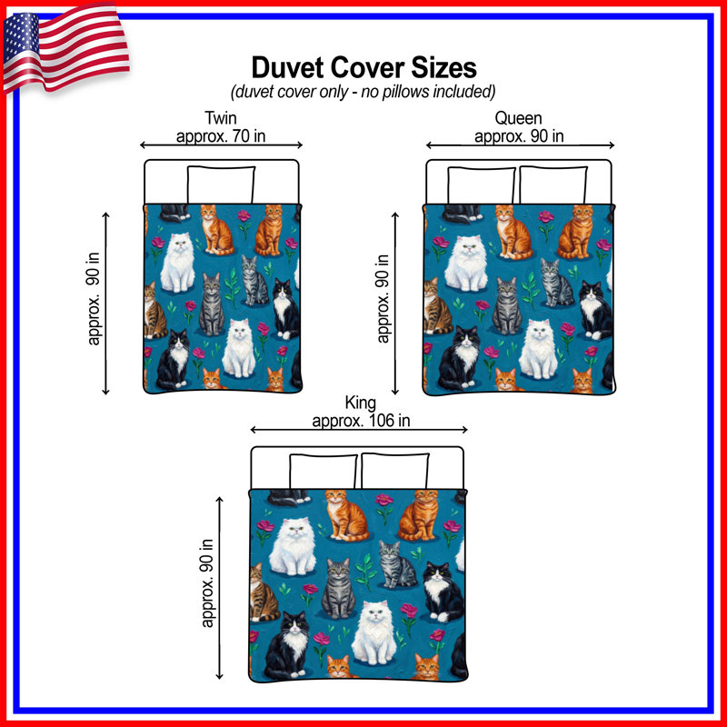 Divers housses de couette chats et fleurs, Twin