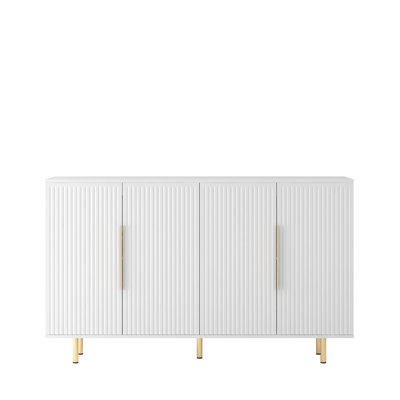 White Modern Buffet Cabinet With Storage, Fluted Sideboard Large Buffet With Adjustable Shelves, Credenza, Accent Cabinet Console Table