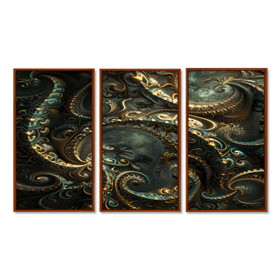 «Retro Gold Whirling Fractal - Fractals», ensemble d'art mural