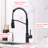 Solid Brass Kitchen Faucet With Pull Out - 360 Rotation For Contemporary Modern Black Sink Single Hole