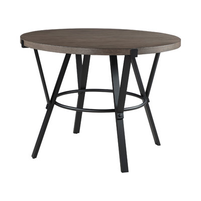 Rowl Counter Height Table, 48 Inch Brown Round Wood Top, Metal Legs
