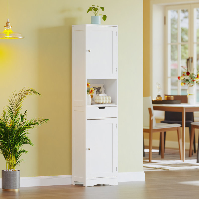 Armoire de salle de bain de 67 po de hauteur, armoire de rangement avec 2 portes et 1 tiroir, armoires de rangement étroites avec tablettes réglables, organisateur de plancher de salle de bain pour salon, entrée, bureau à domicile