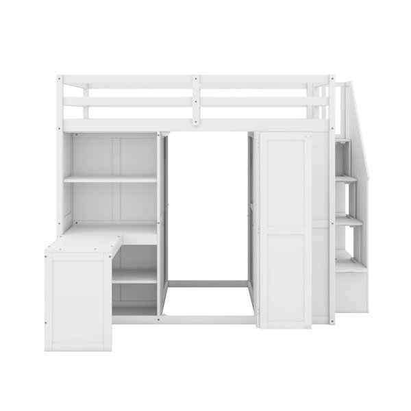 Harriet Bee Full Size Loft Bed With Wardrobe,Shelves And Desk - Wayfair ...