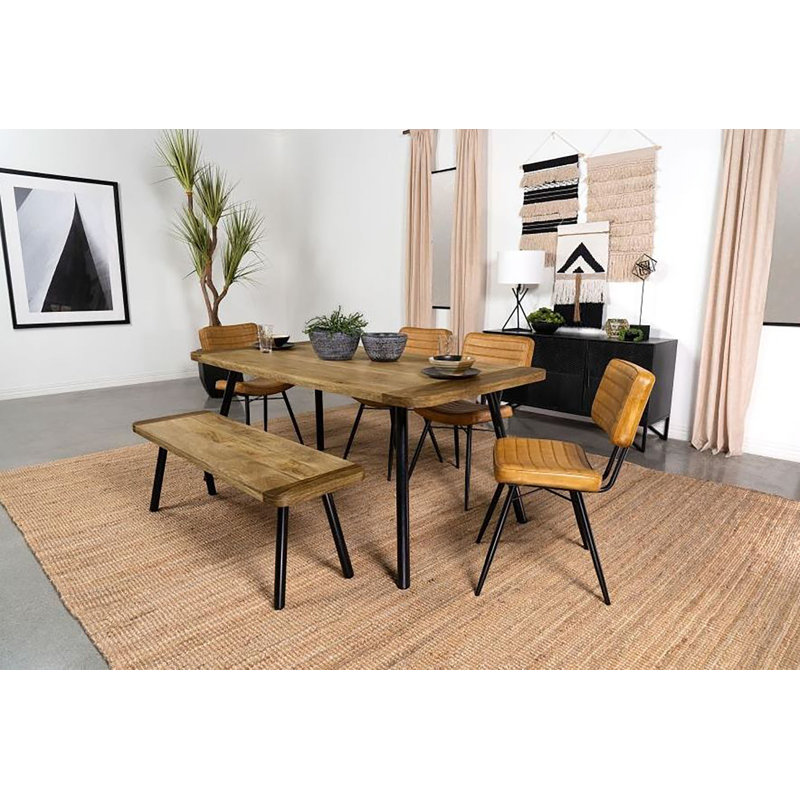 Rustic Brown Mango Wood Dining Bench with Black Iron Legs