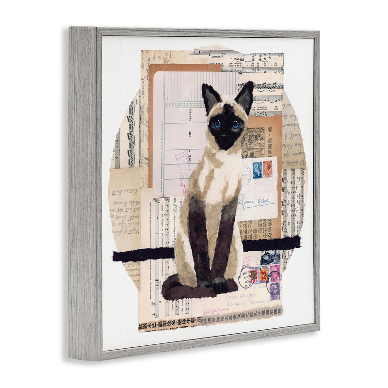 «Siamese Cat Collage», art de la giclée encadrée par Nancy Overton, H 24 po x l 24 po, Estampe numérique Farmhouse