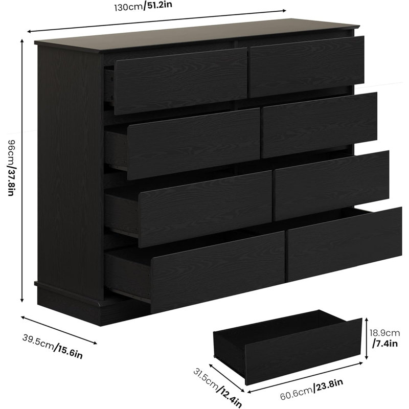 Wooden 8-Drawer Dresser – Large Bedroom Chest with Deep Storage, Wide Top for Living Room, Hallway, or Kids Room