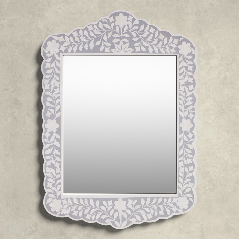 Ren Botanic Bone Inlay Traditional Distressed Accent Mirror, Gray