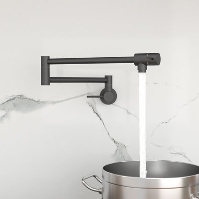 Gold Wall Mount Pot Filler, Single Hole, Two - Handle Control, Stretchable Design, Brass, 27" Spout Extension