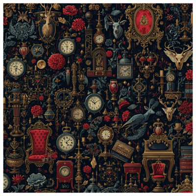 Vintage Clocks Roses Stag Wall Tapestry - Antique Wall Decor
