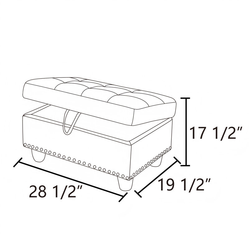 28,5 po L Repose-pieds rectangulaire en similicuir avec rangement et clous