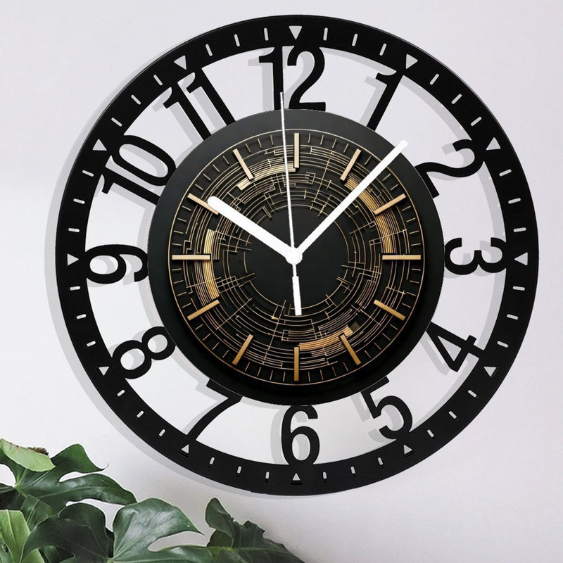 Horloge murale ronde en fer 10 po avec mouvement à quartz silencieux, chiffres arabes, impression UV, Doré