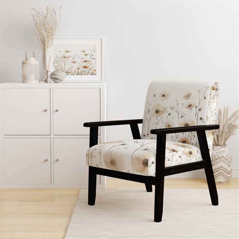 Chaise d'appoint Wildflowers - Chaise neutre Wildflower Field I, Accoudoirs carrés noirs