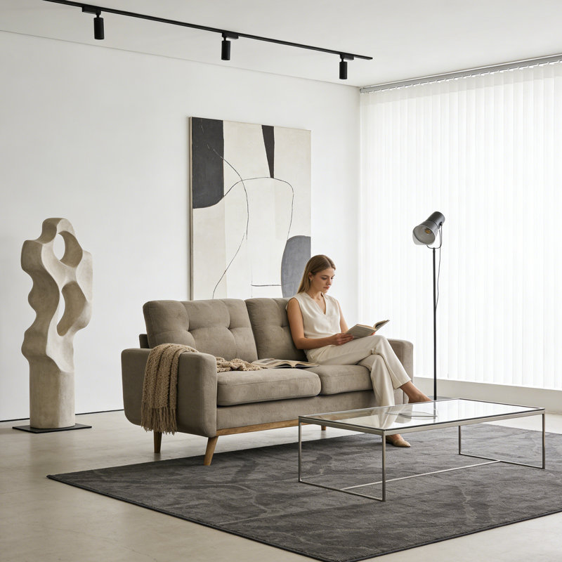Causeuse 67 po Mid-Century Modern, Chameau