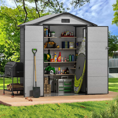 6 ft. W x 4 ft. D Durable Resin Outdoor Storage Shed With Floor, Waterproof UV-Resistant Plastic Garden Shed For Backyard Tools, Bikes & Equipment, Durable All-Weather Storage Shed For Outside