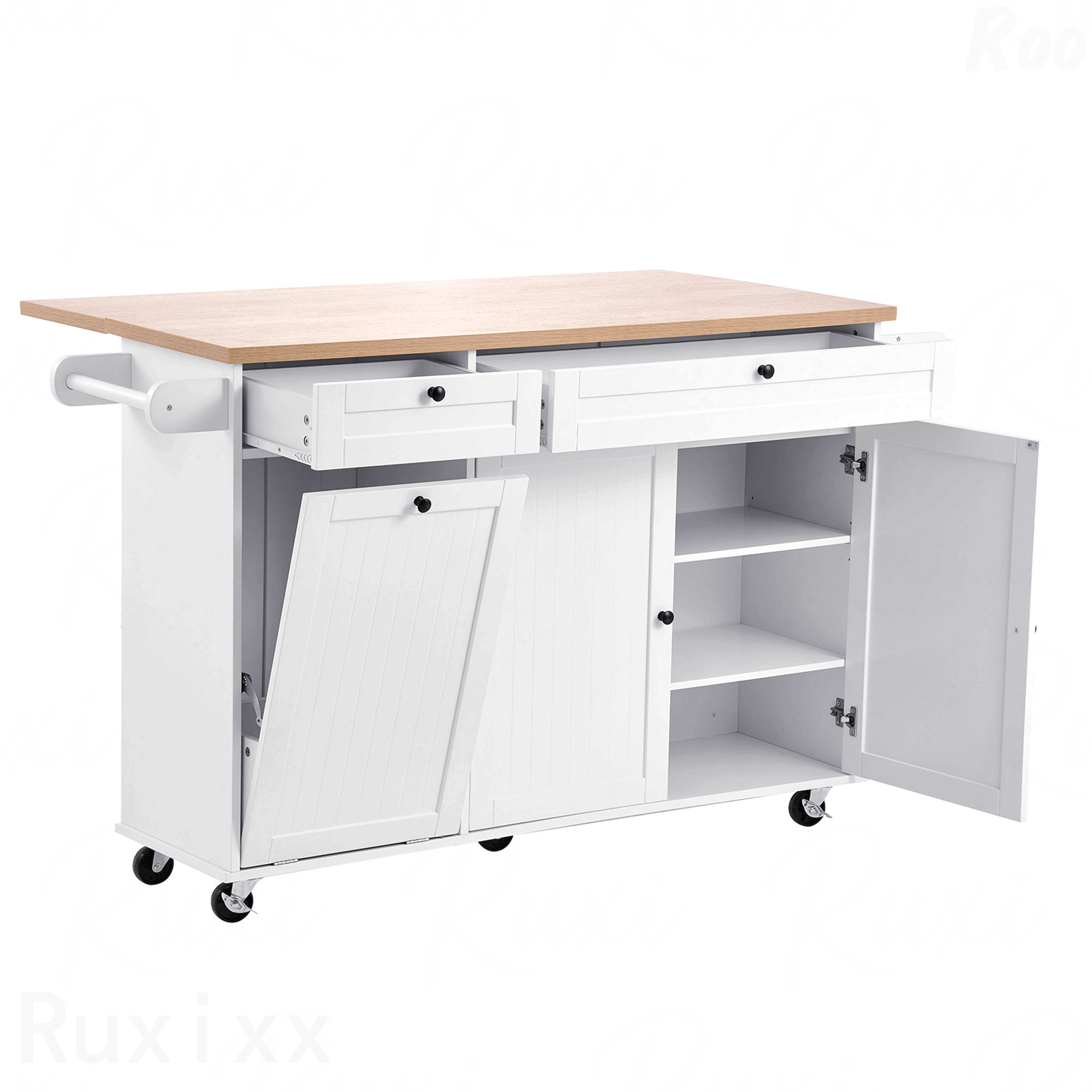 Latitude Run® 60In Kitchen Island Cart Rolling Storage Cabinet Table ...