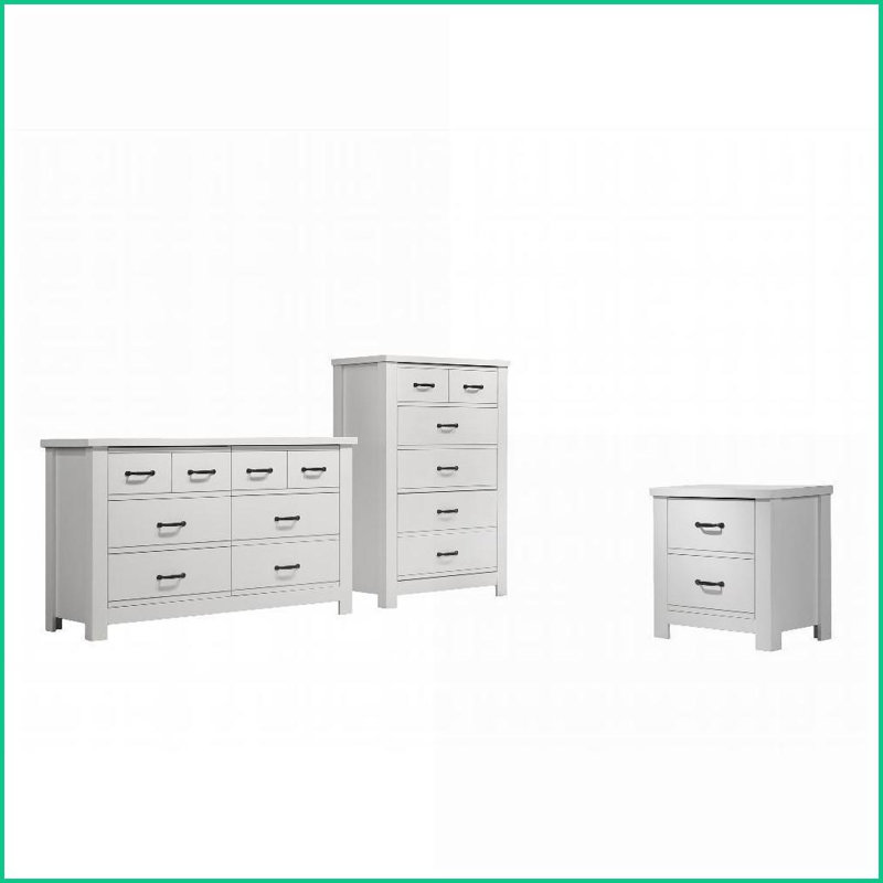 Ensemble de chambre à coucher 3 pièces | Cassini minimaliste moderne | Bois d'ingénierie blanc