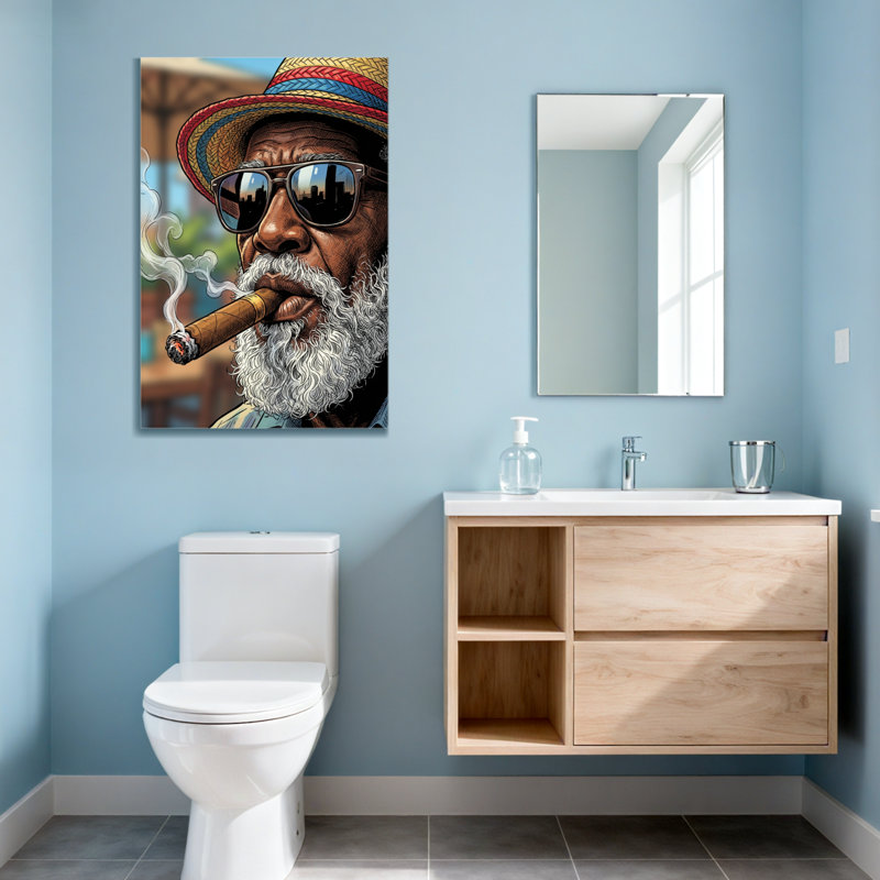Homme à la mode avec cigare et lunettes de soleil, H 16 po x l 24 po