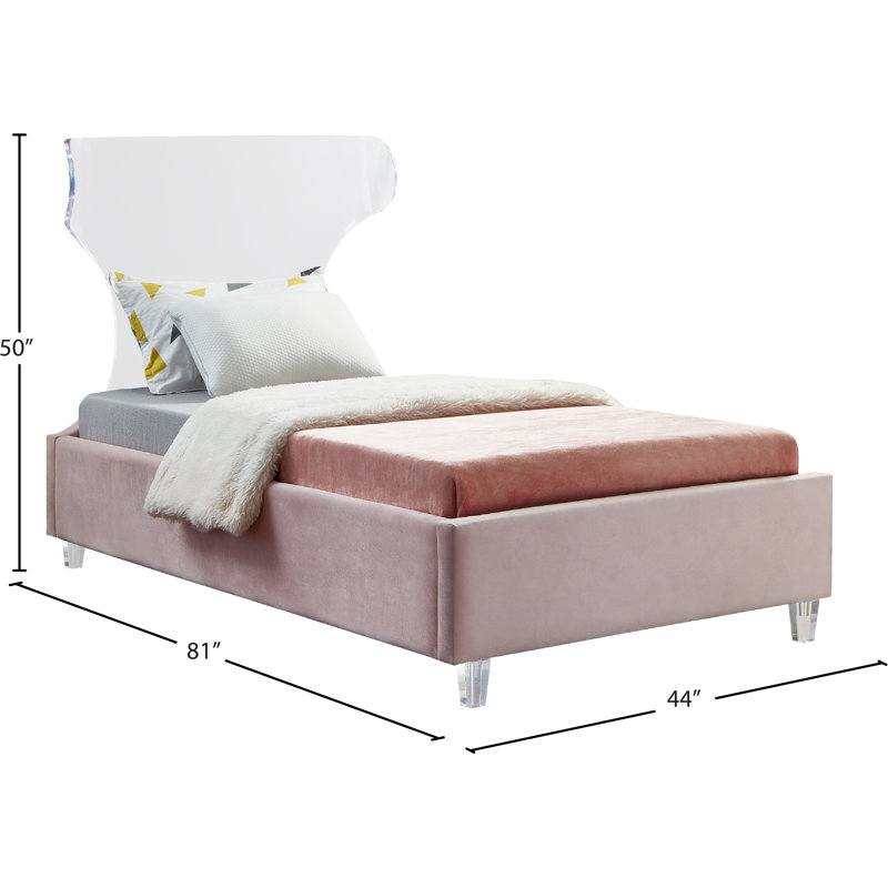 Ulm Upholstered Platform Bed, Twin, Pink Velvet