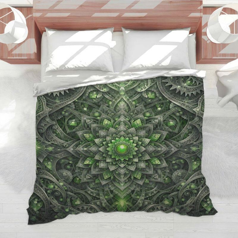 Intricate Green Mandala Comforter, Twin