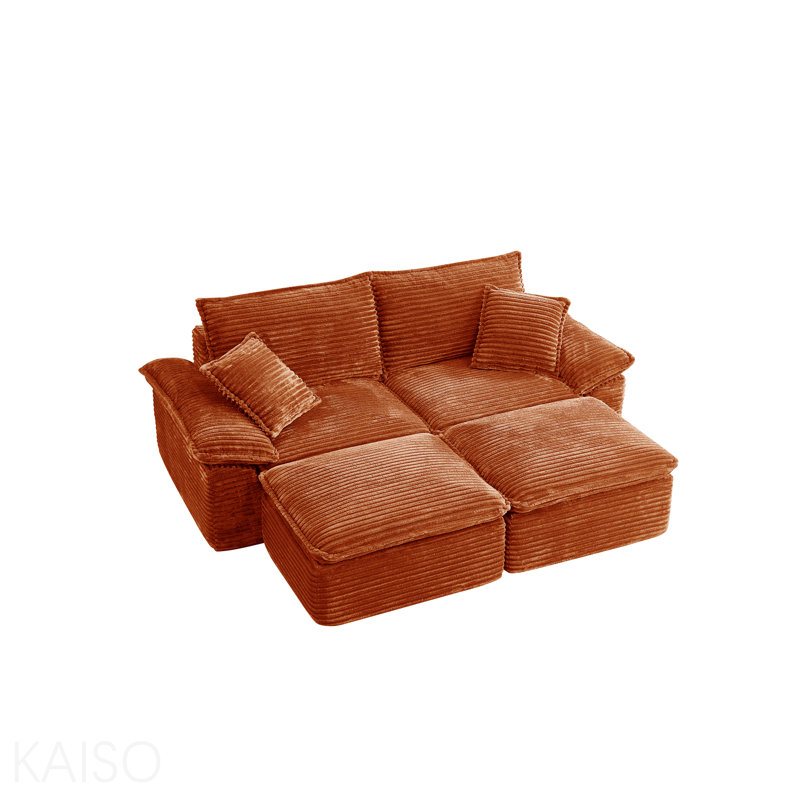 Canapé modulaire 81 po - Très grand canapé en nuage de velours côtelé avec repose-pieds mobile, confortable, moderne et sans assemblage pour canapé, orange