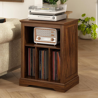 Farmhouse Record Player Stand With Vinyl Storage, 3-Tier Turntable Console With Cable Management, Rustic End Table For Living Room And Bedroom by Hokku Designs