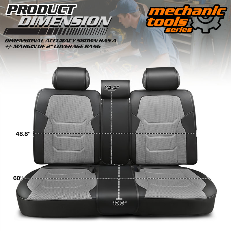 Sport Series Seat Covers Full Set With Airbag Compatible, Reserved Opening Holes For Headrest, Universal For Cars, Black/Gray