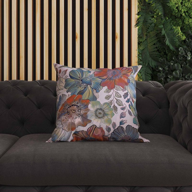 Coussin intérieur / extérieur Painted Petalscape, Carré 20 po, Bleu / rouge / mauve