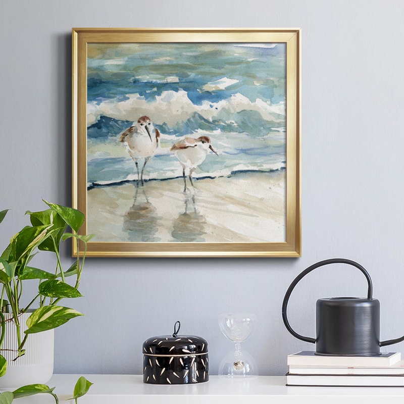Oiseaux de plage - Toile encadrée de qualité supérieure - prête à être accrochée, H 30,5 po x l 30,5 po x P 1,5 po, Or